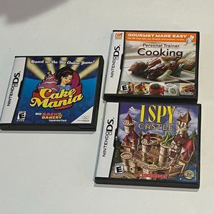 Lot of 3 Nintendo DS Games: Cake Mania, Personal Trainer: Cooking, I Spy Castle